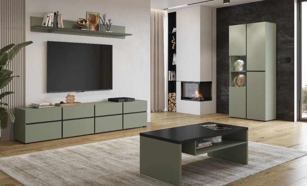 Stolik kawowy z półką CROSS 60x120 zielony/czarny blat - 24GWMY99