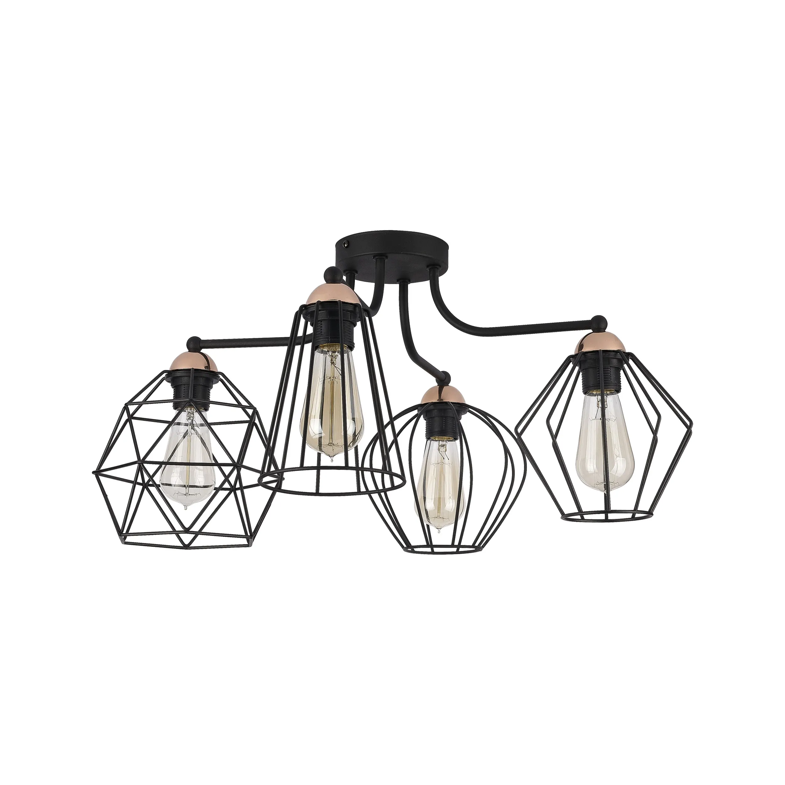 Lampa sufitowa GALAXY czarna z miedzianymi elementami różnokształtne klosze 65x60x33cm