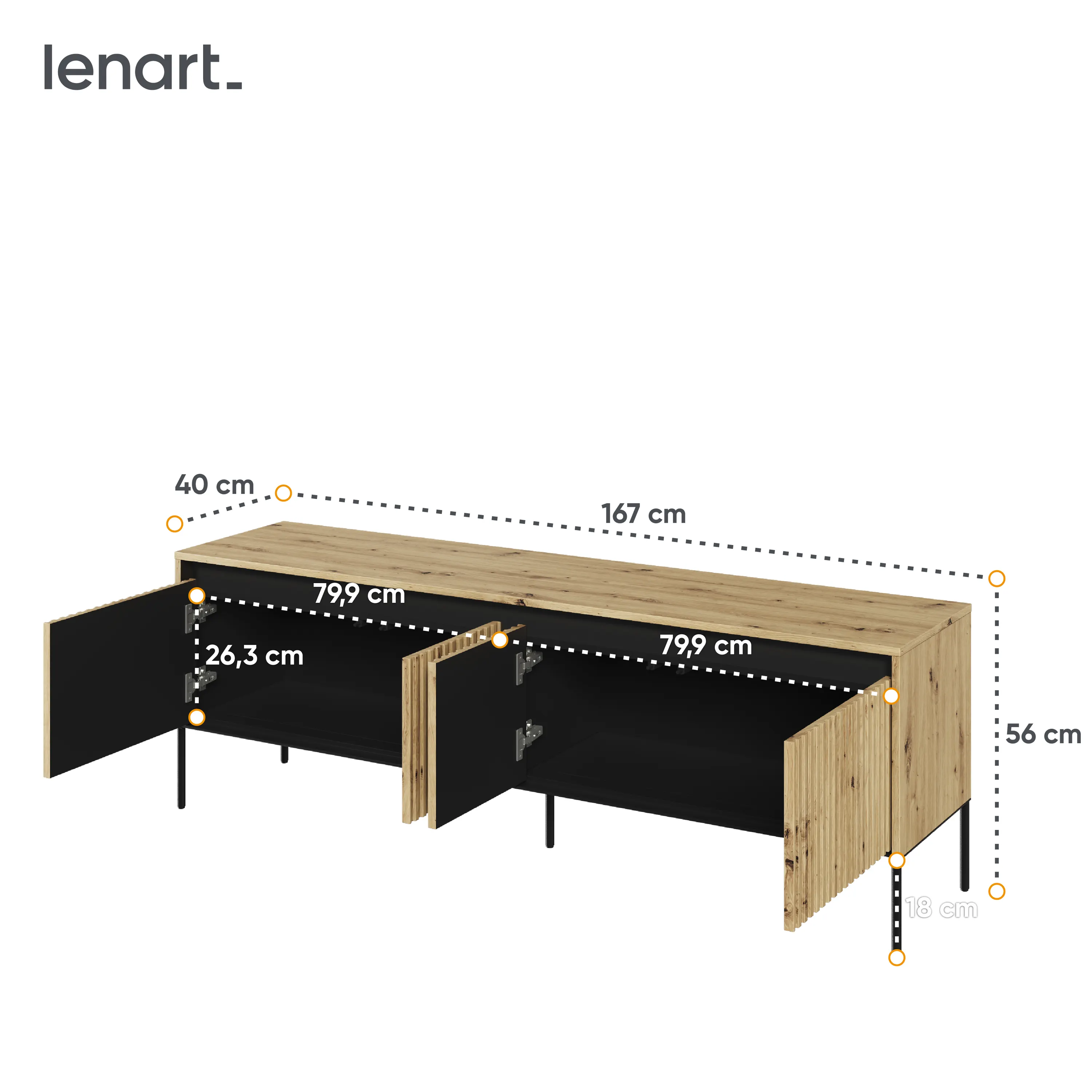Szafka RTV z oświetleniem TREND TR-05 4D 166cm dąb artisan/czarny