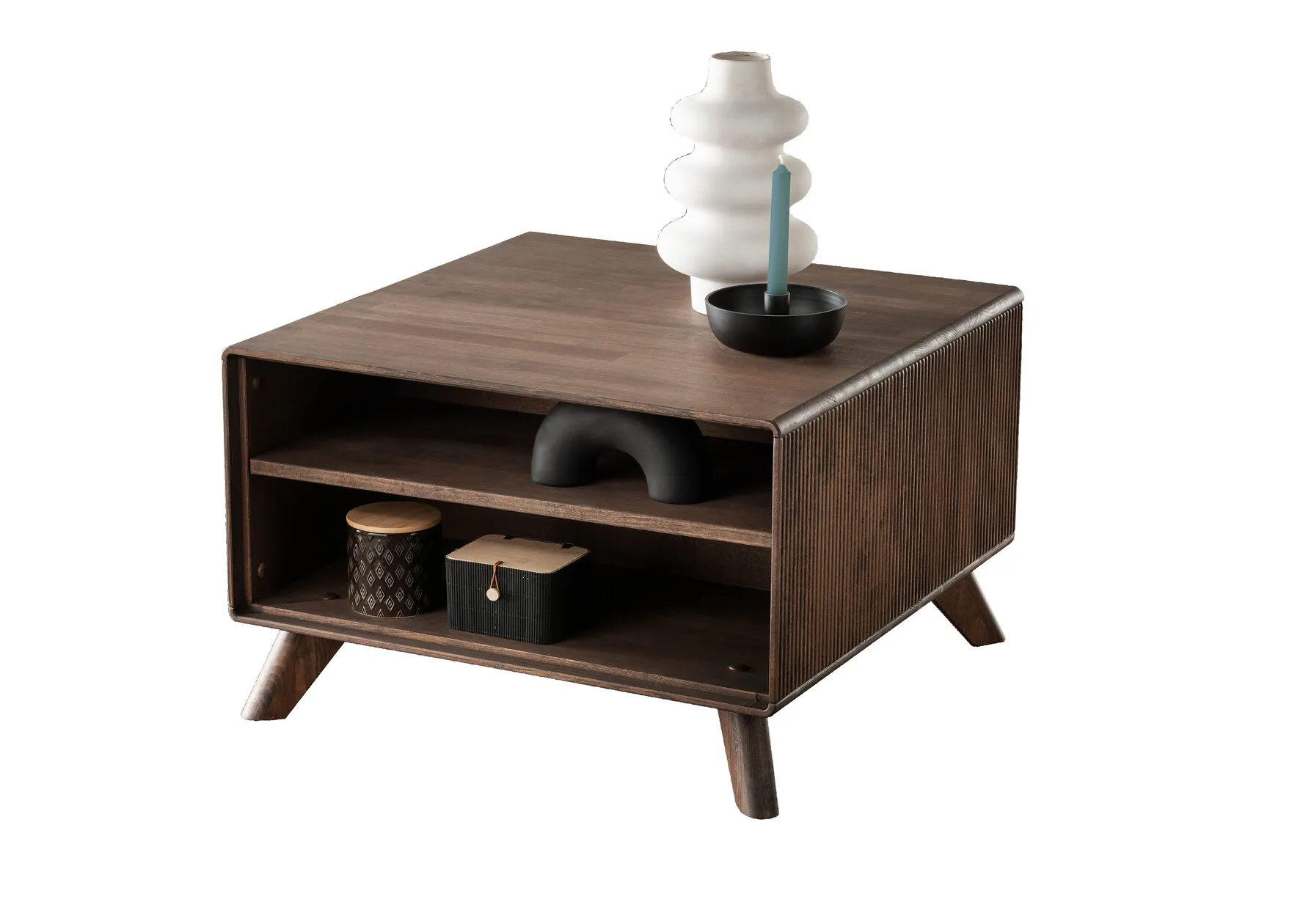 Stolik drewniany ryflowany BLISS 70x70 z półką Stolik drewniany ryflowany BLISS 70x70 z półką