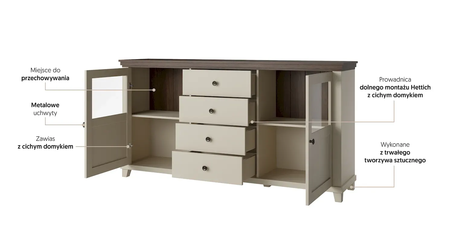 Komoda 2-drzwiowa z 4 szufladami EVORA WM beż jasny dąb dunin - 24D1JU25