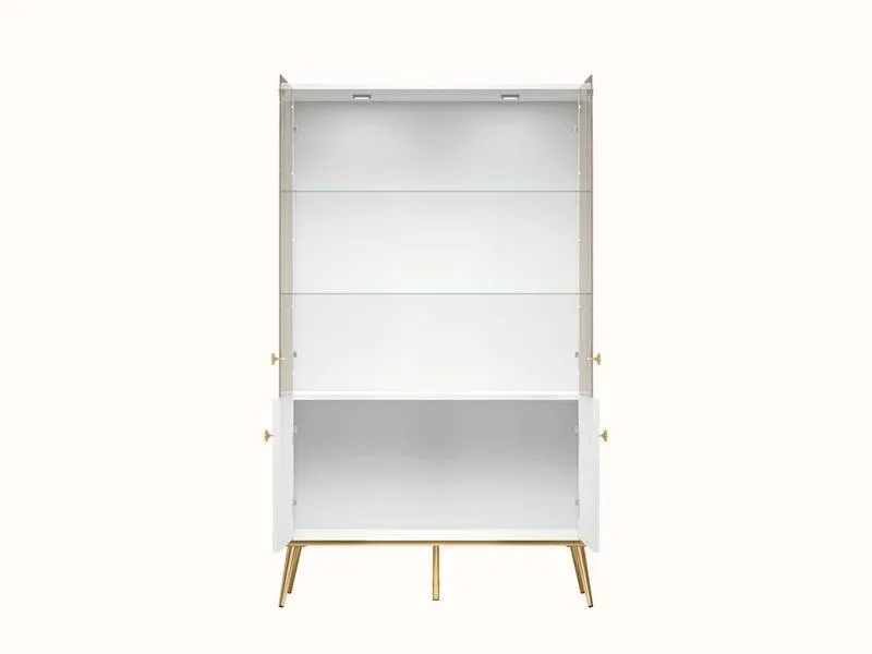 Witryna 2-drzwiowa GOLDIN 03 biały połysk na złotych nogach z oświetleniem - 1GOLD03-001