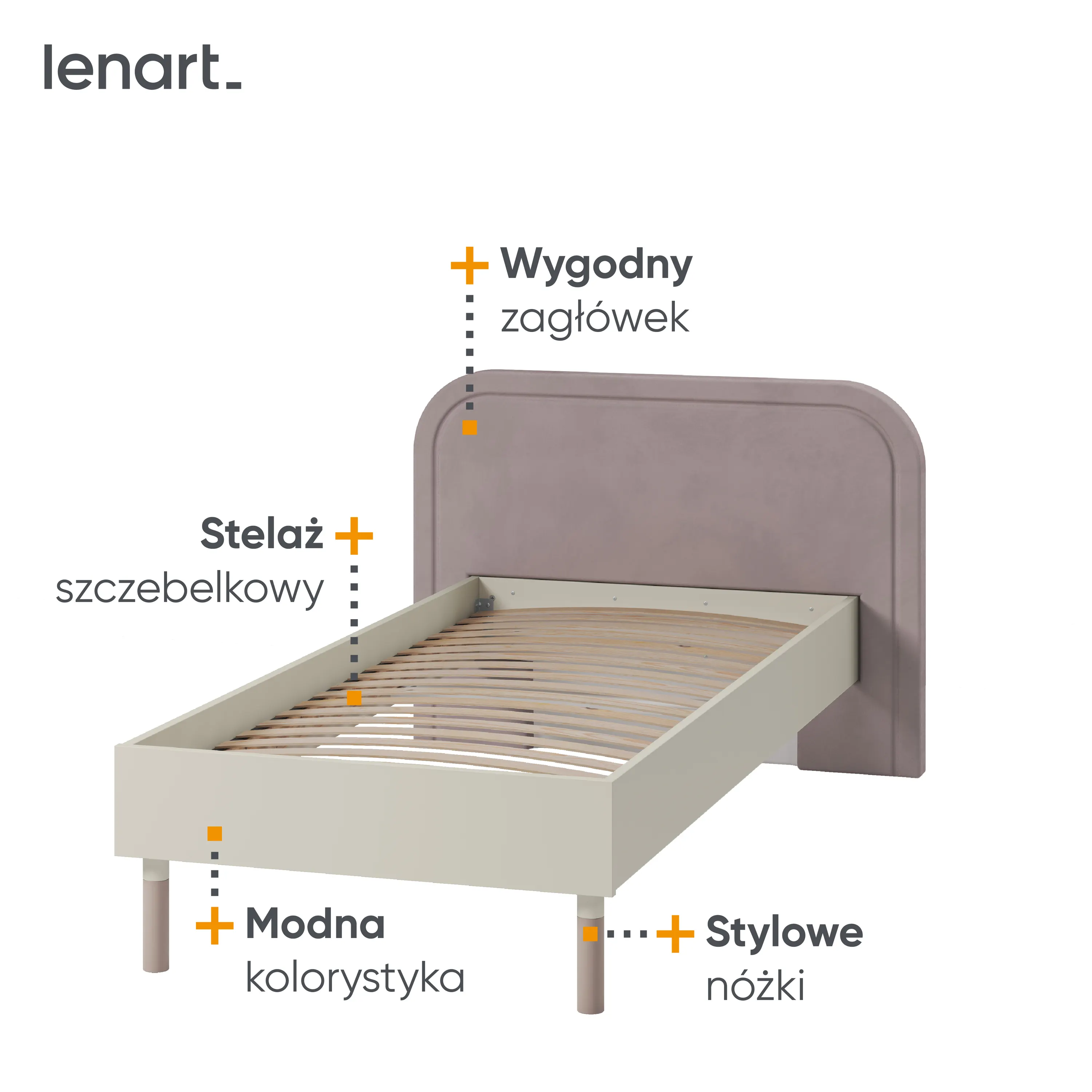 Łóżko ze stelażem Harmony HR-08 90x200 kaszmir - HR8KT