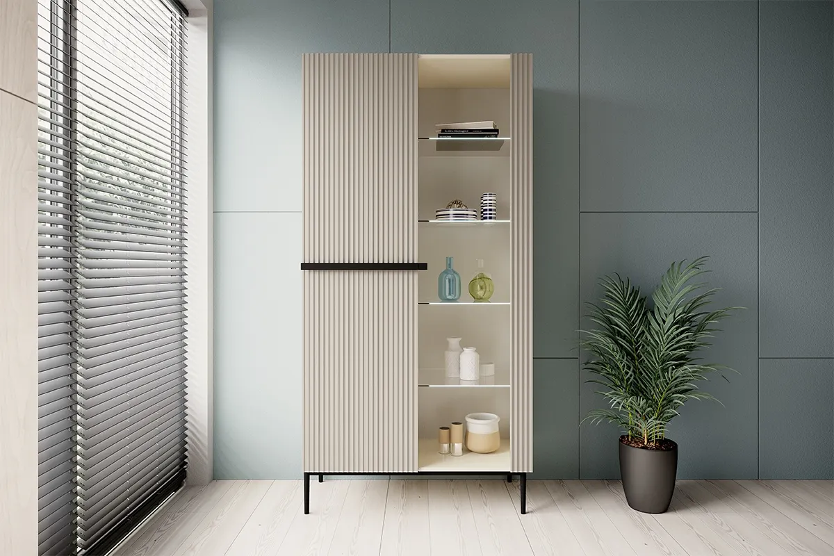 Witryna 2-drzwiowa NICOLE 100 - kremowa - czarny stelaż - B_148112