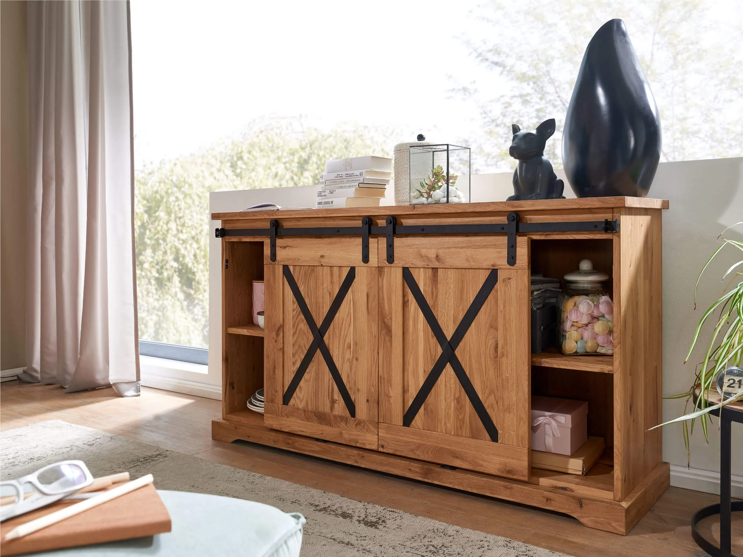 Komoda dębowa TIDY 2-drzwiowa z 3 szufladami 150x83 dąb olejowany - GK_1034240401