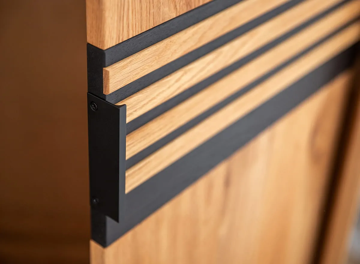 Szafa modułowa 4-drzwiowa ( podwójne drzwi szklane ) RAVELLO Dąb Olejowany, Czarny - ZIRAV04D02SZ