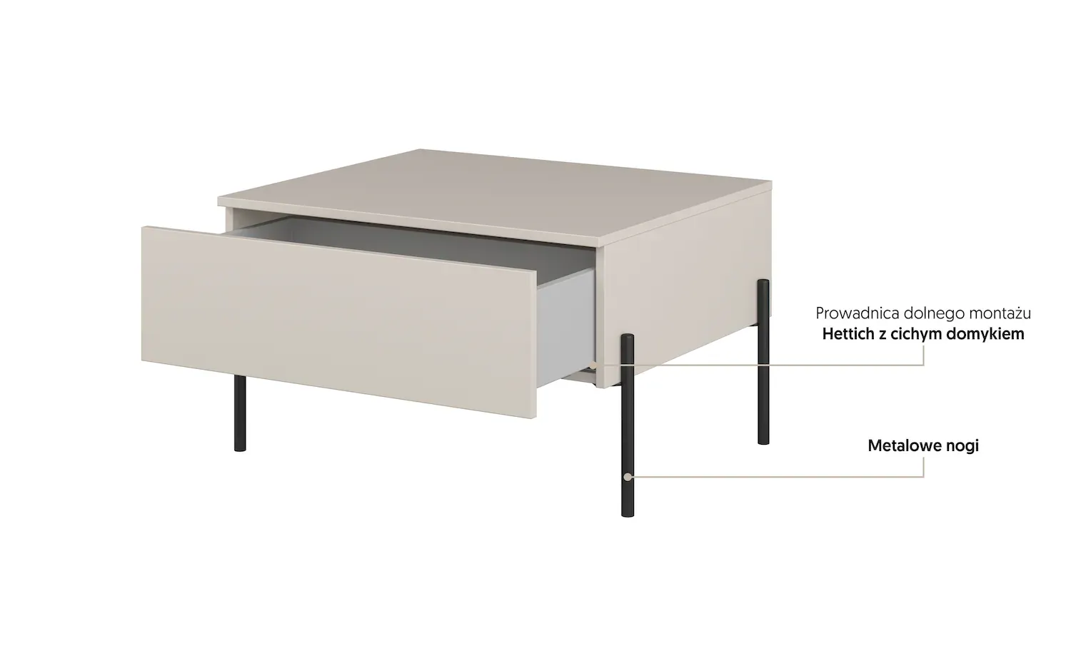 Stolik kawowy z szufladą ORE 61x70 cm dąb lindberg kaszmir czarne nóżki - 24LKOG98