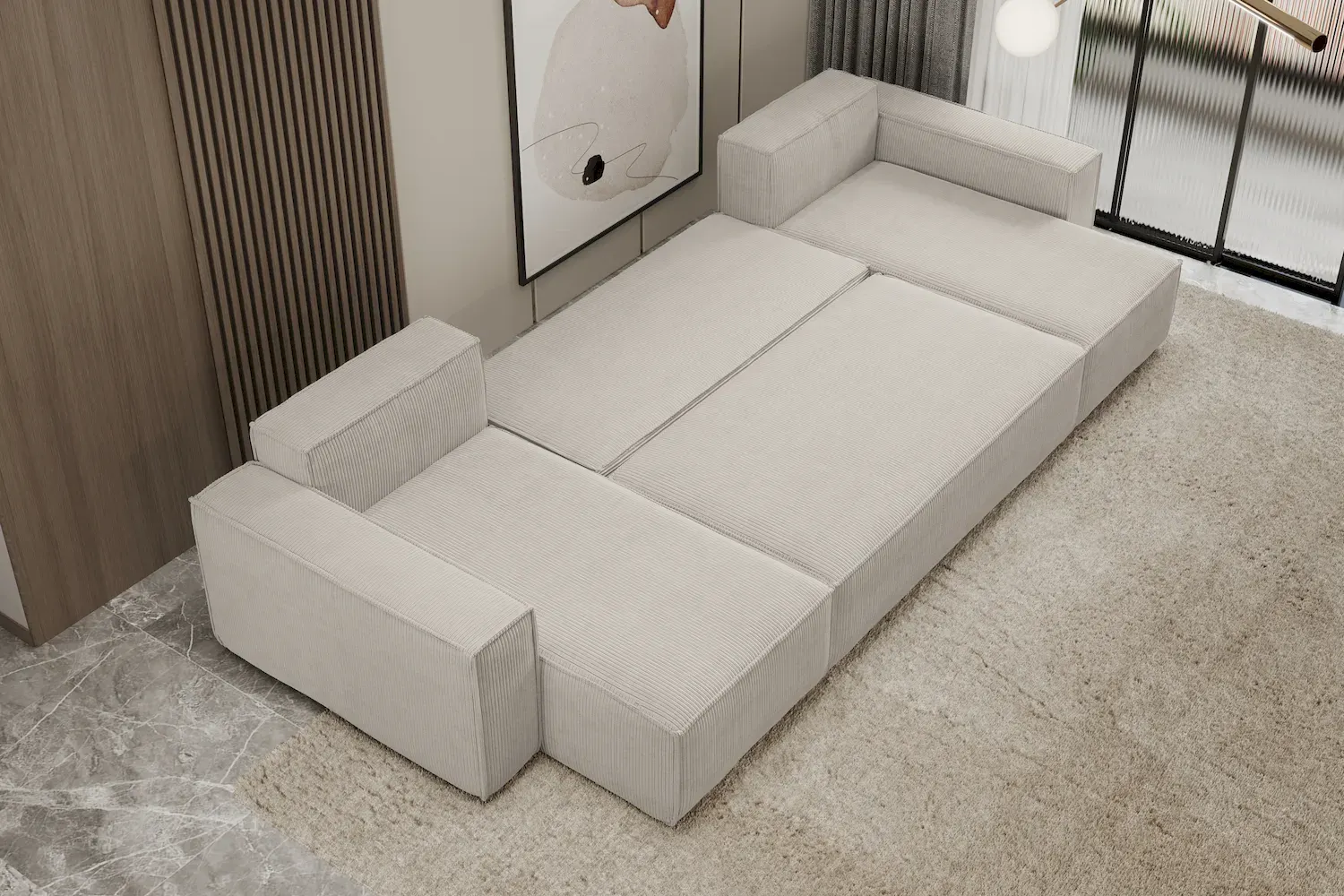 Narożnik uniwersalny KARL U rozkładany tkanina Poso 100 waniliowy - NAROZNIK_KARL_U_POSO100