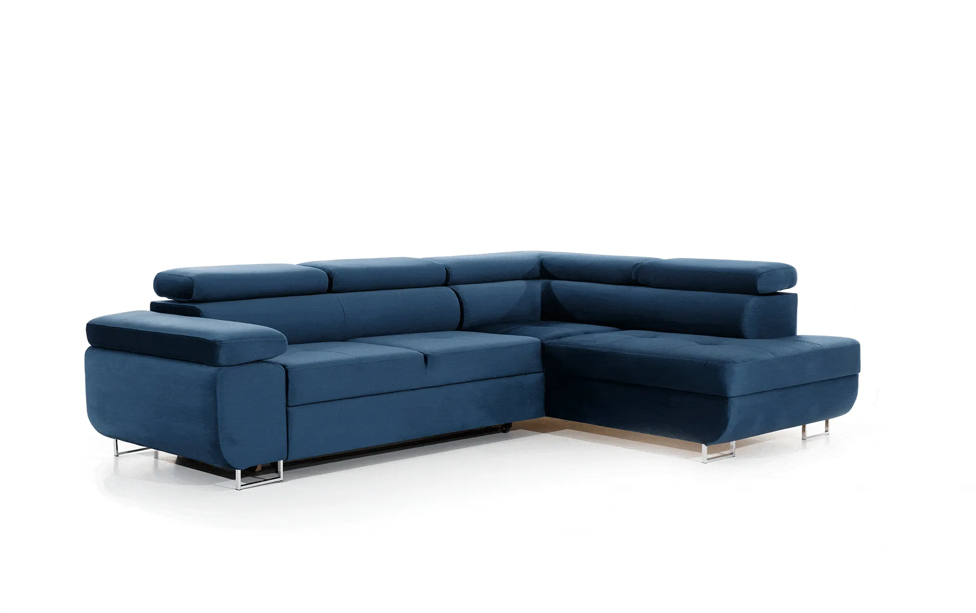 Narożnik prawostronny ANNABELLE L regulowane zagłówki srebrne nogi Monolith 77 granatowy - B_165785