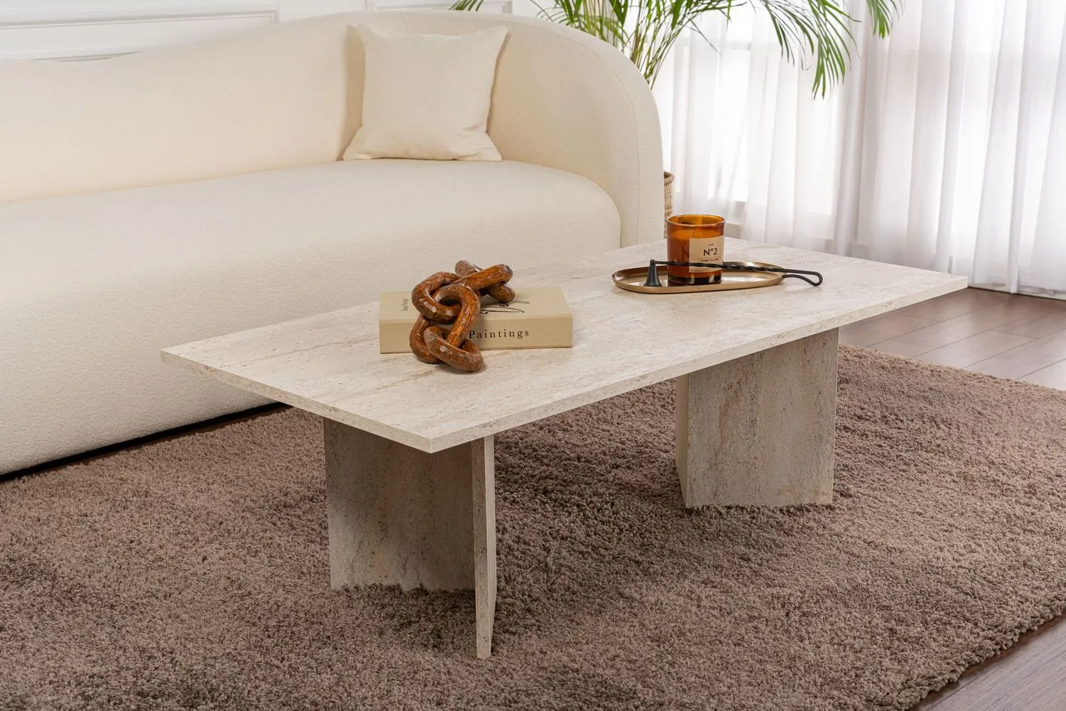 Stolik kawowy SABIN 60x119 cm trawertynowy beżowy