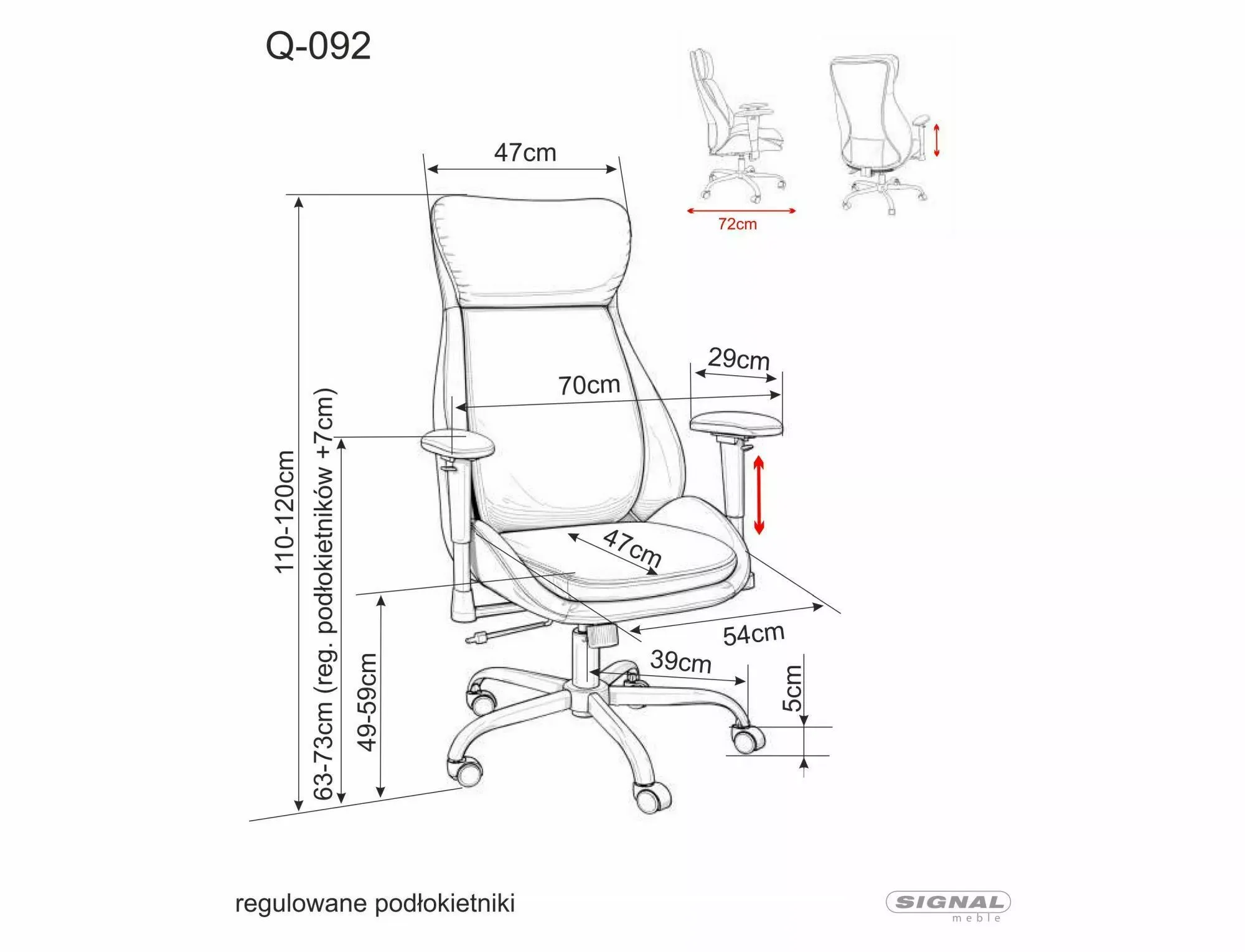 Fotel obrotowy z regulowanymi podłokietnikami Q-092 TILT ekoskóra granatowy — zdjęcie 5