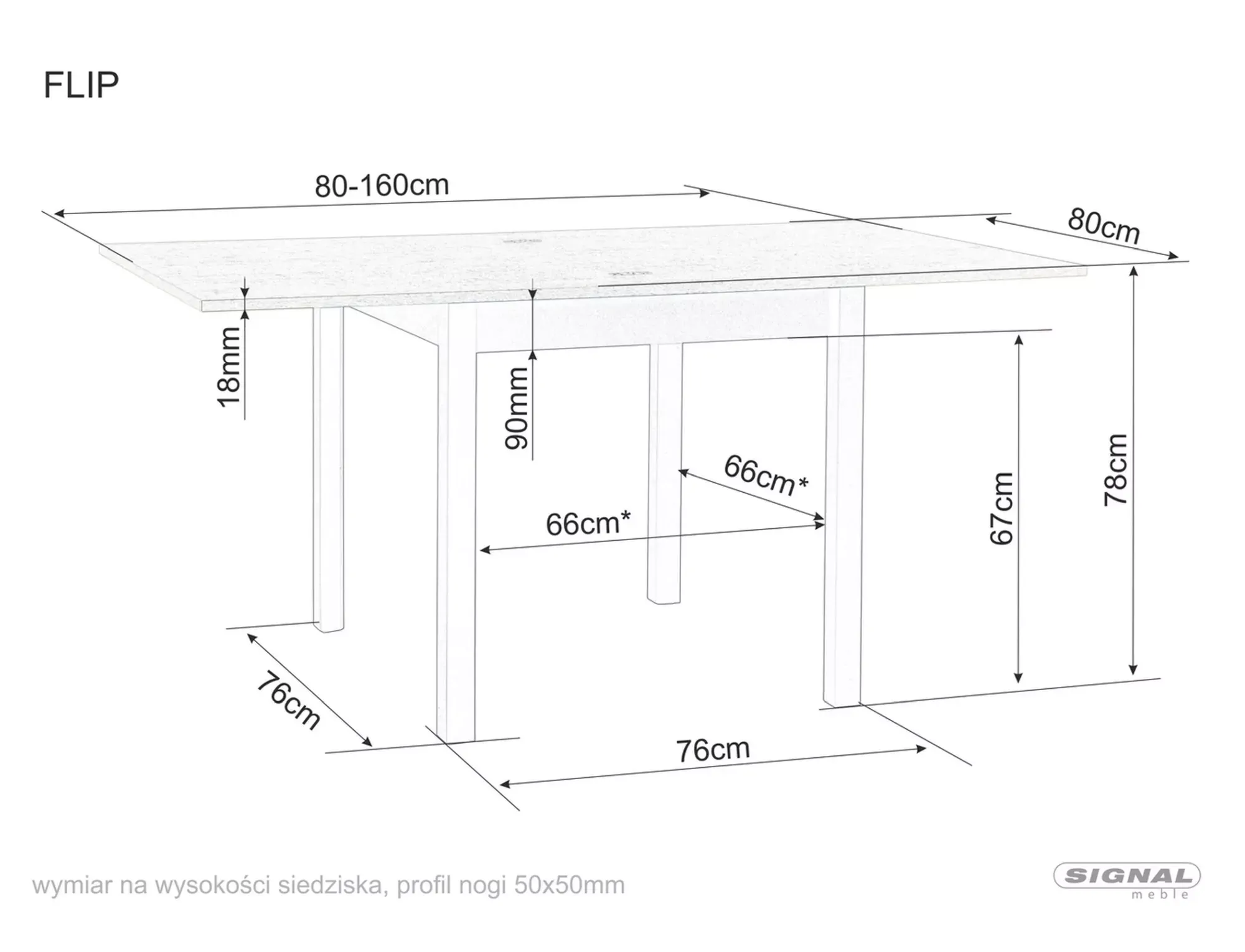 Stół rozkładany FLIP 80x80(120) dąb artisan czarne nogi Signal — zdjęcie 7