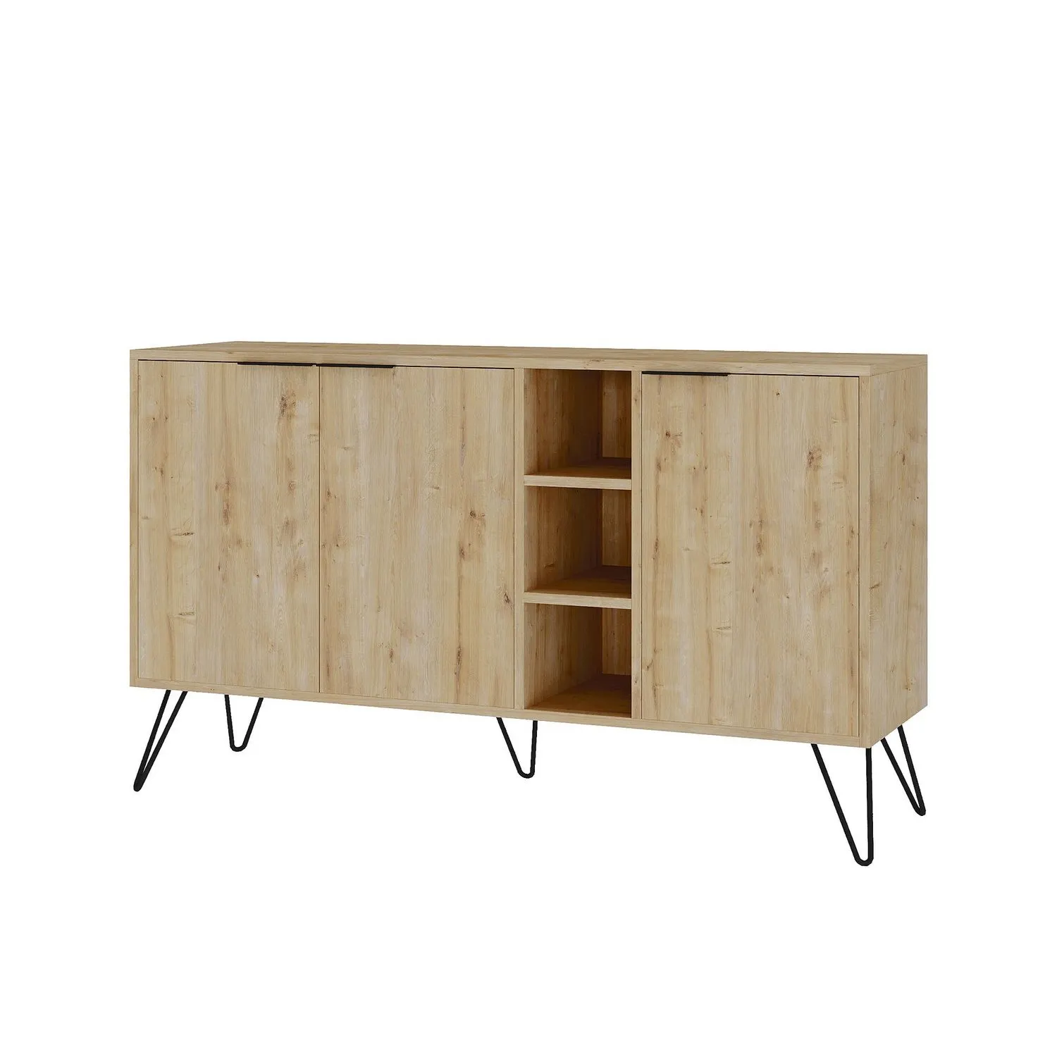 Komoda drewniana 3-drzwiowa z wnęką CLARA 142 cm dąb naturalny