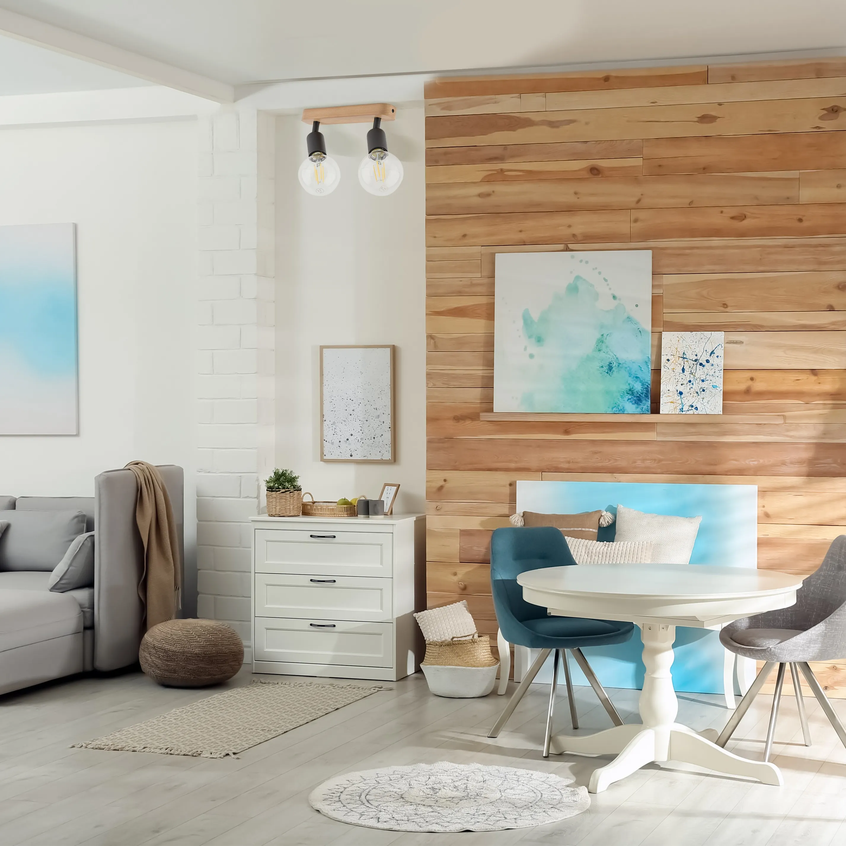 Lampa sufitowa SIMPLY czarna na drewnianej sosnowej listwie 33x15x13cm - TK_4748