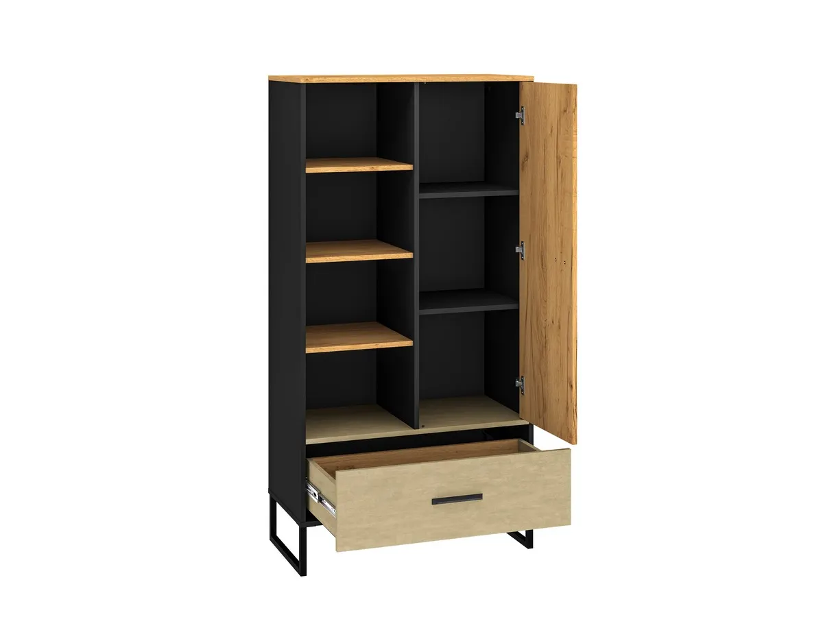 Regał 1-drzwiowy z szufladą Colt 04 dąb craft złoty, czarny, stal premium - 1COLT04-001