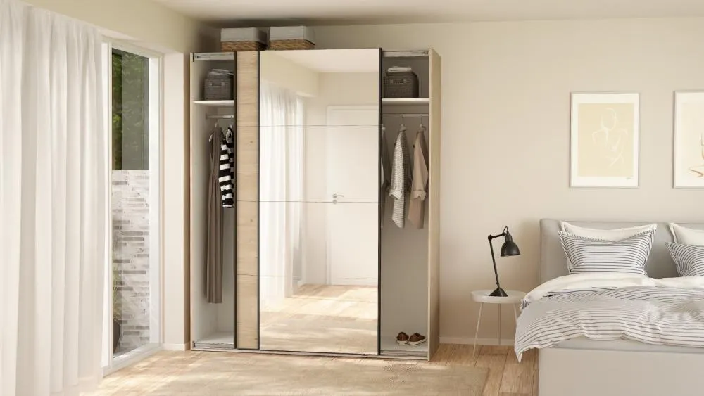 Szafa przesuwna 2-drzwiowa z lustrem BERGAMO 180 x 220 cm Jackson Hickory - TV_65200/08HLHLMI