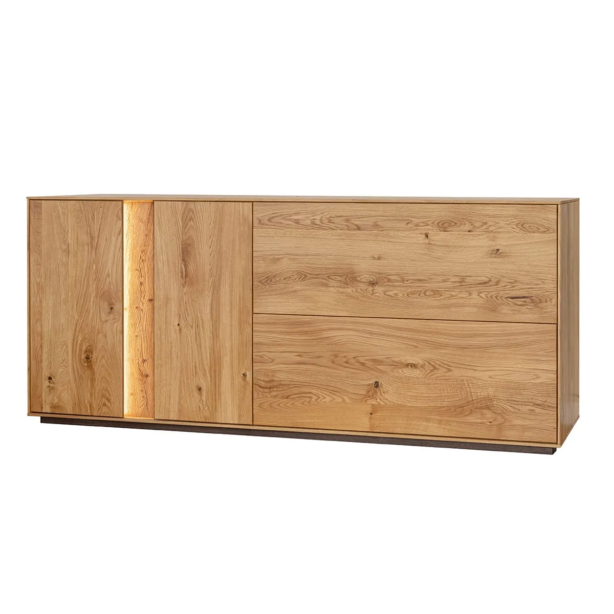 Komoda dębowa COLLODI szeroka 4-drzwiowa z oświetleniem 185 cm - dąb olejowany Komoda dębowa COLLODI szeroka 4-drzwiowa z oświetleniem 185 cm - dąb olejowany