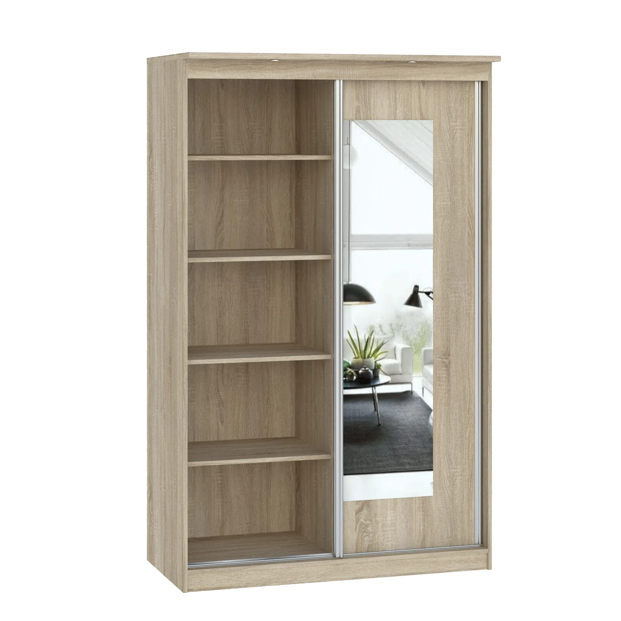 Szafa 2-drzwiowa z 2 lustrami MORTY 120cm drzwi przesuwne dąb sonoma - INT_5001992DOS1