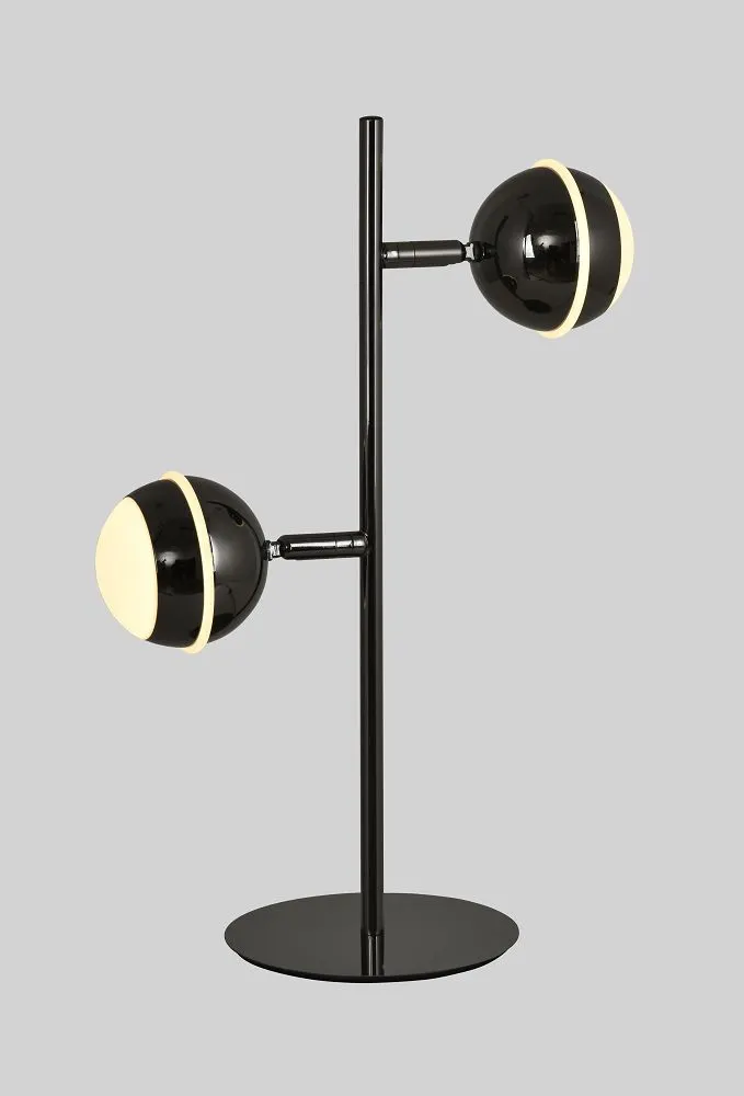 image lampa stołowa, lampa stojąca, podwójne kule, metalowa konstrukcja, czarne wykończenie