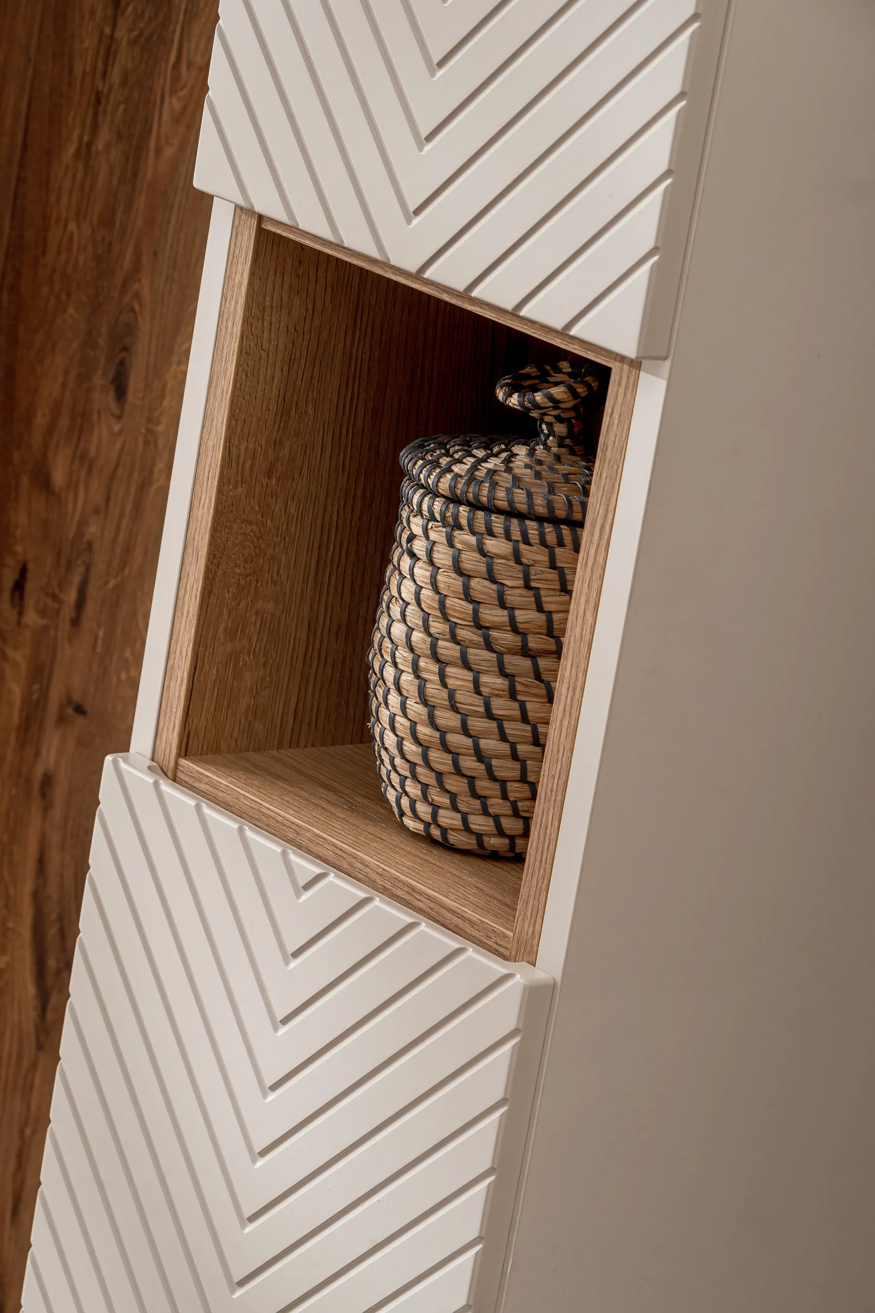 Zestaw meblowy SET-VIC 120cm ( 2 szafki + blat + 2 umywalki nablatowe Lola + szafka wysoka ) kaszmirowy, efekt drewna - SET-VIC_B_OAK_120CM_D/S_UN_LOLA_GW_HC