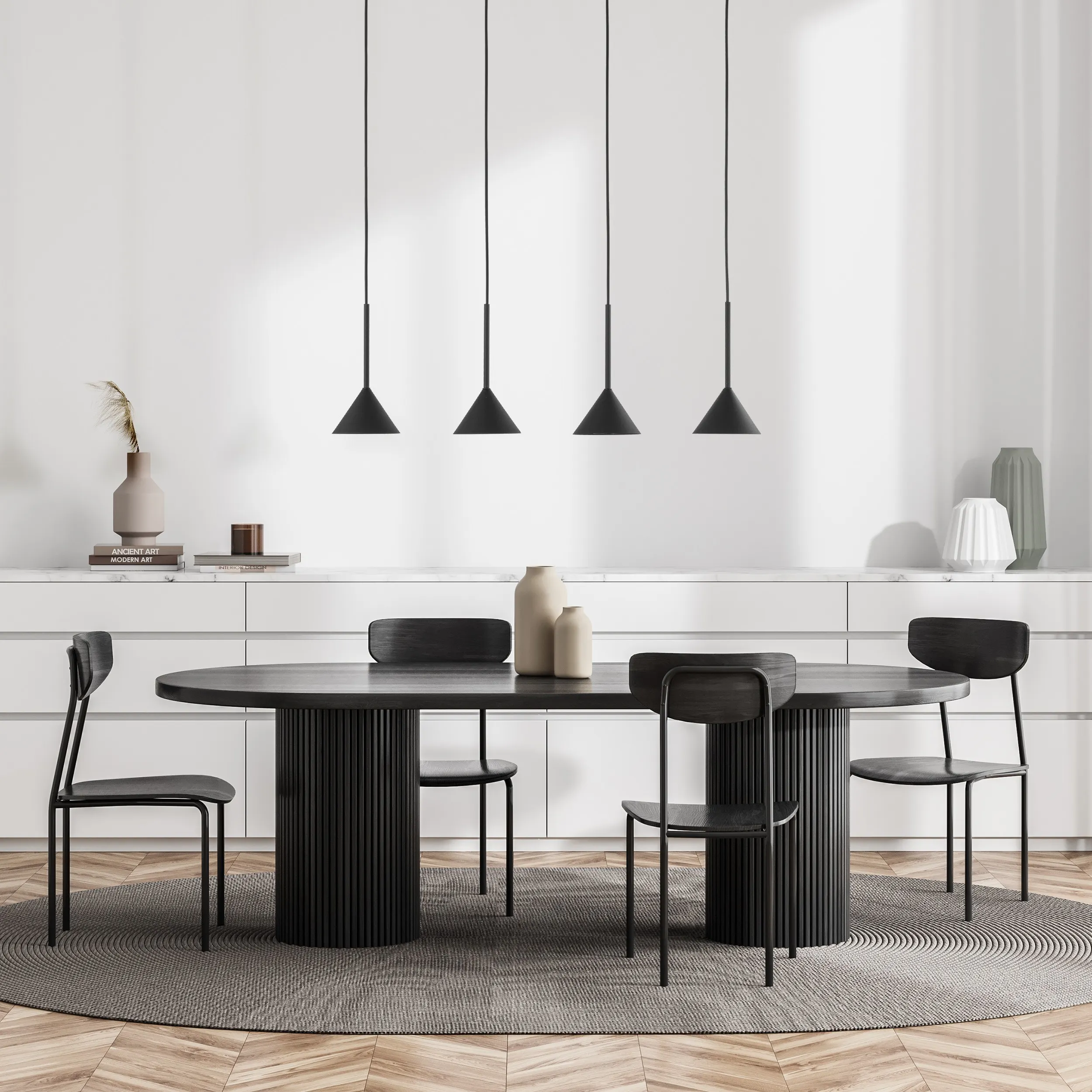 Lampa wisząca CONO czarna na metalowej listwie 90x75x12cm - TK_10305