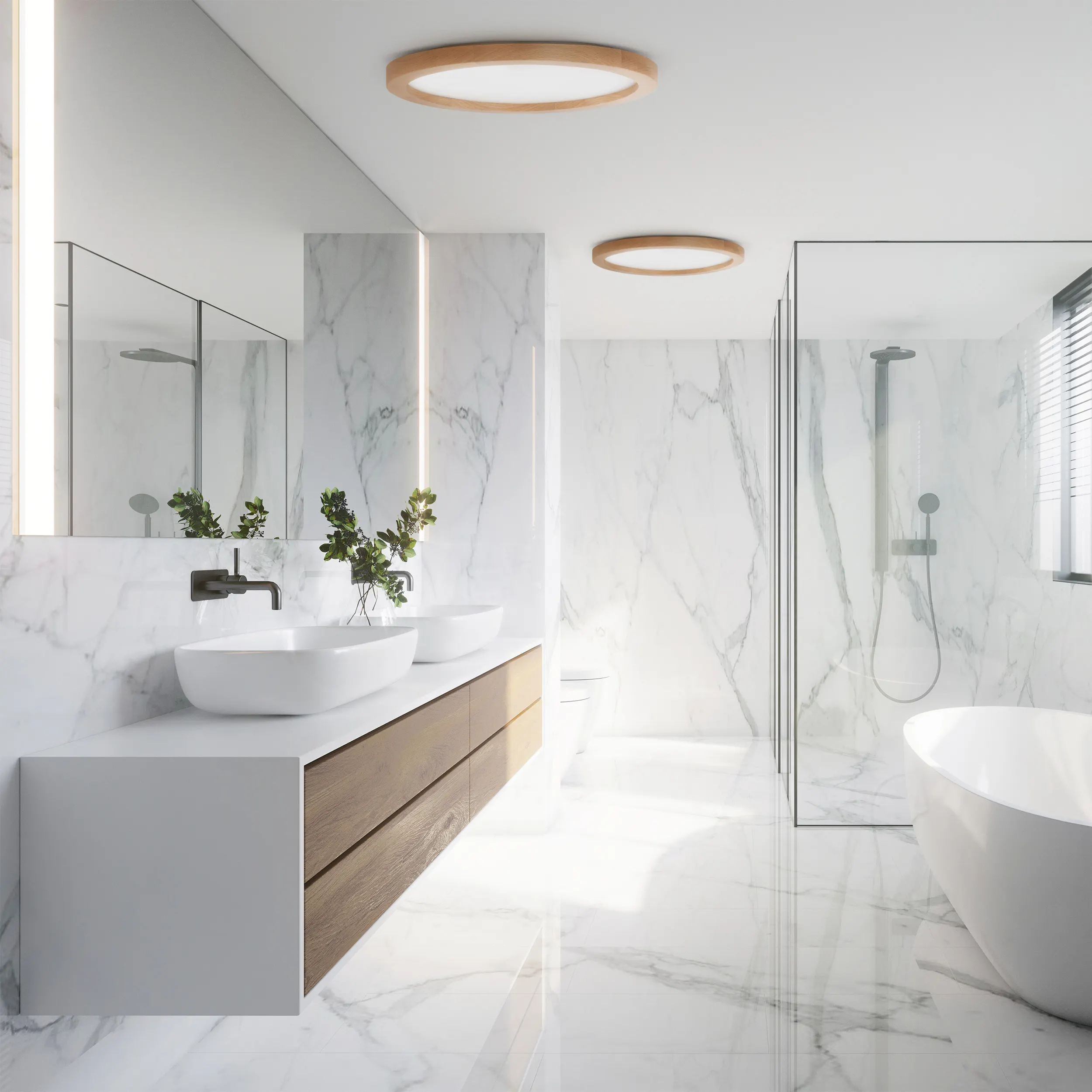 Lampa sufitowa AQUA LED 36W drewniana buk z białym kloszem 42x3cm - TK_18011