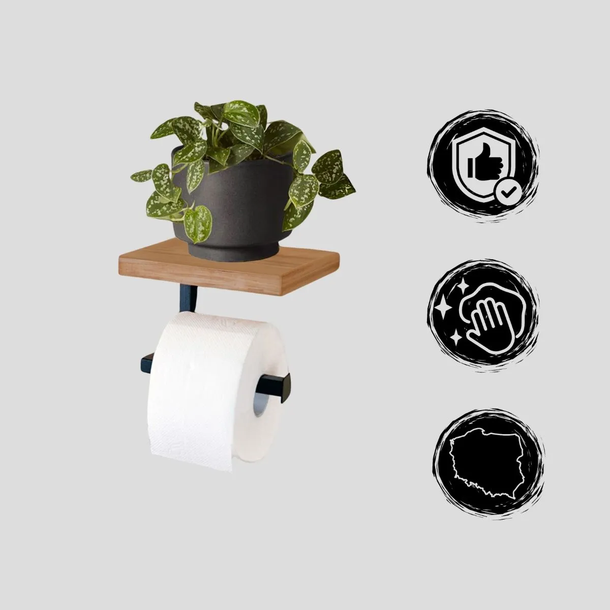 Uchwyt na papier toaletowy z półką ORBEC czarny naturalny - LD_TZ000372