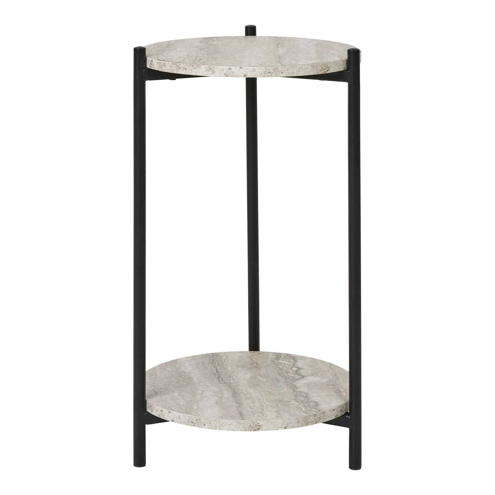Stolik pomocniczy LEUVEN 27x27 cm - efekt kamienia, nogi czarny