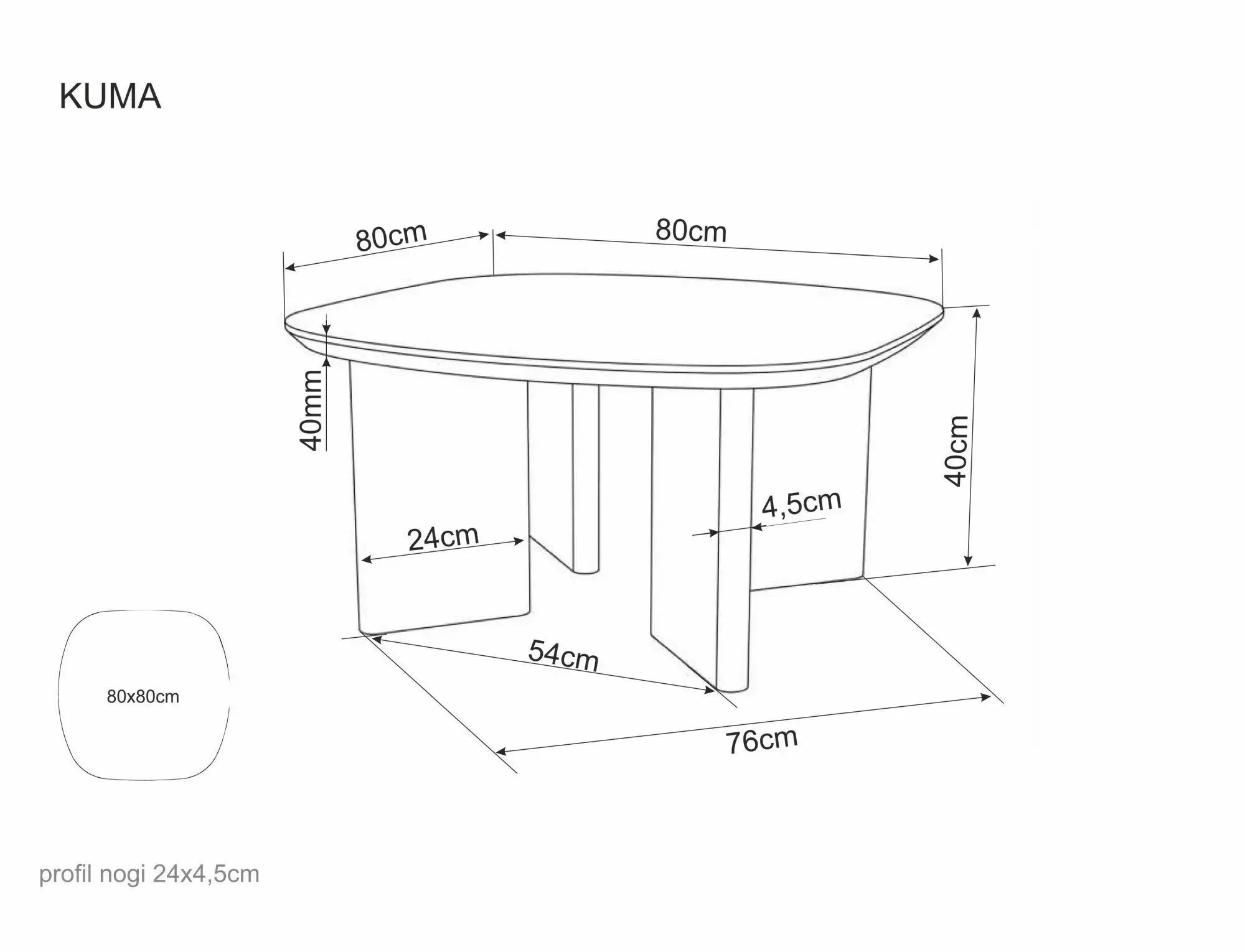 image stół, stół ogrodowy, okrągły blat, nogi stalowe, wymiary 80x80 cm