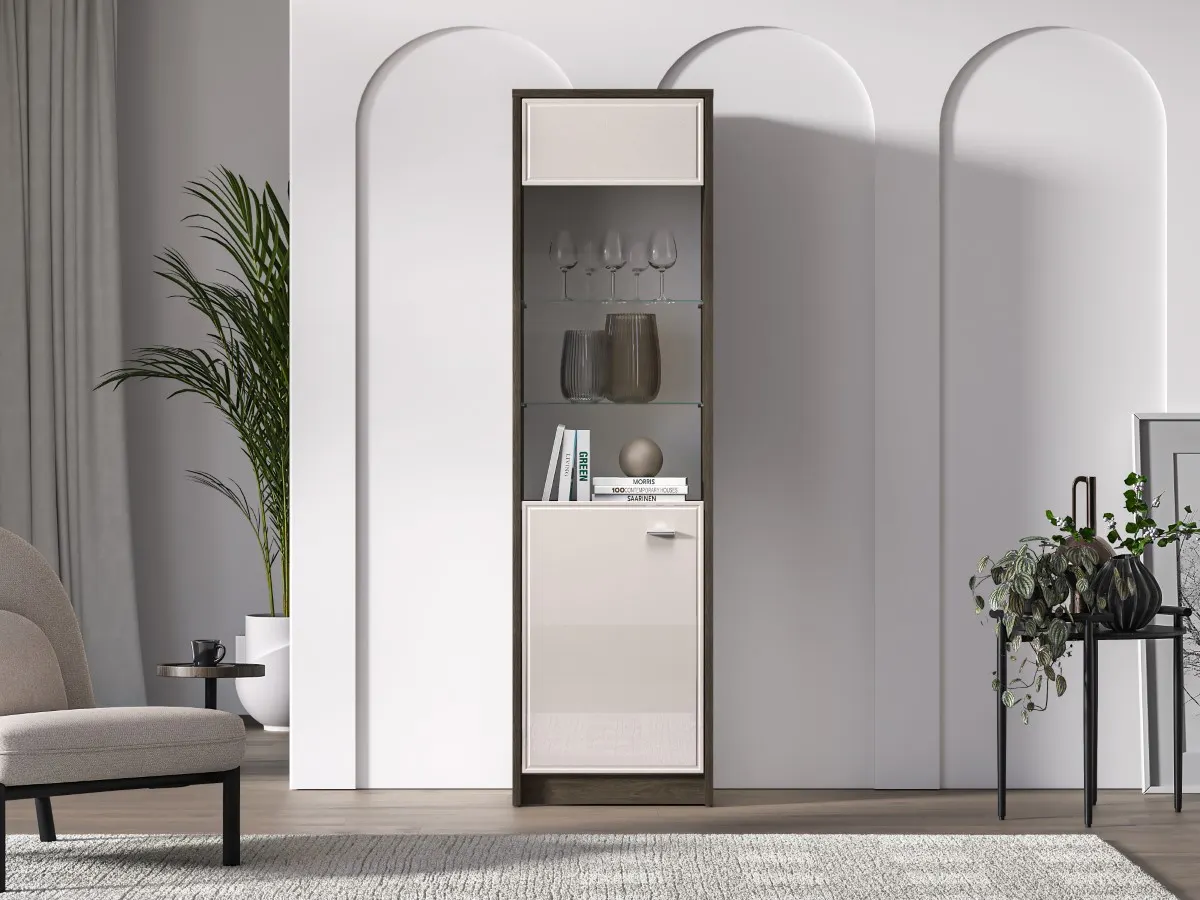 Witryna 1-drzwiowa szklana AVANTE 55x195 kaszmir dąb Windmill - 1AVAN02-001