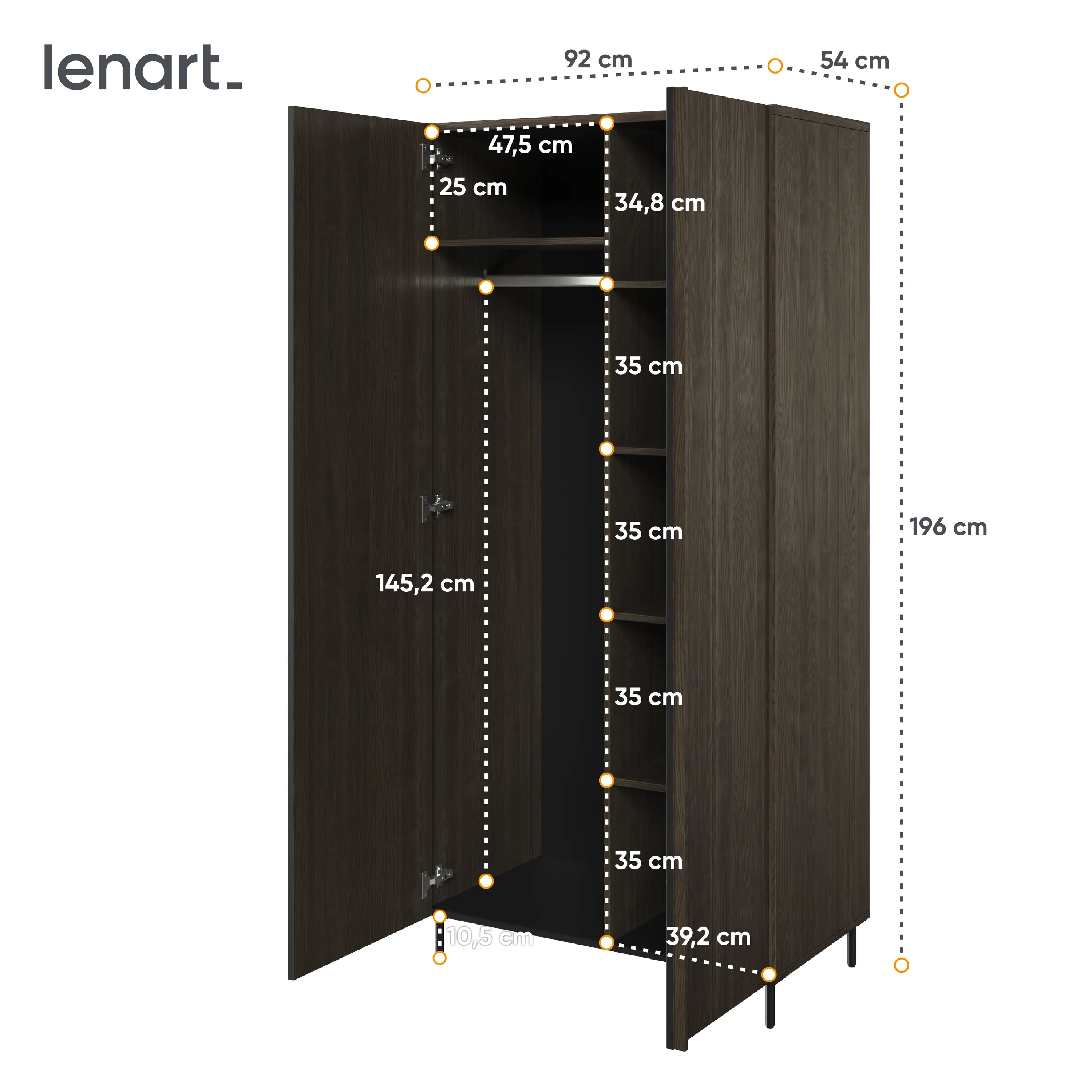 Szafa 2-drzwiowa Piemonte PE-01 92cm lamel jesion portlandzki/czarna - PE1JCZ