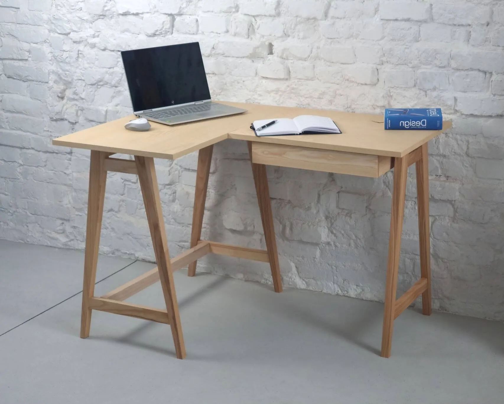 Biurko narożne z szufladą LUKA lewostronne 115x86 jesion naturalny - NRGB_CDLUK1WOOD_L