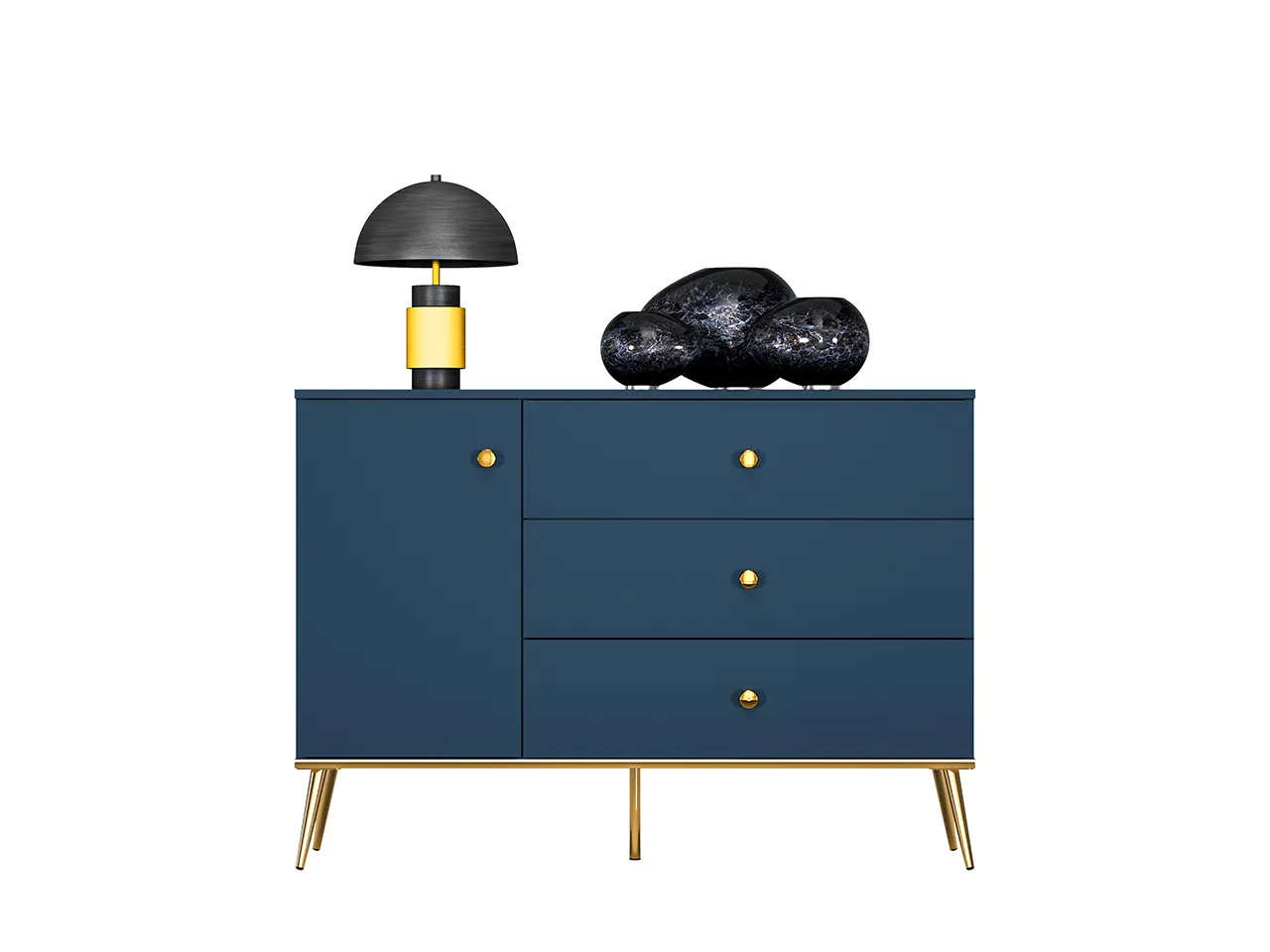 Komoda 1-drzwiowa z 3 szufladami MARINE 04 błękit ciemny, złoty - 1MARI04-001