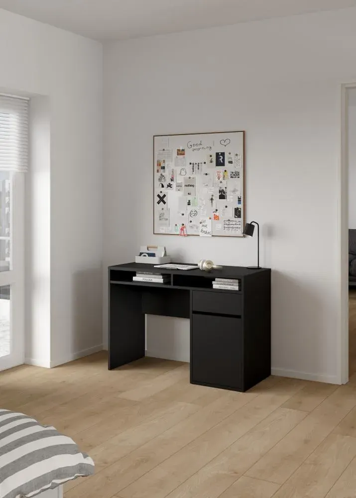 Biurko z szafką i szufladą FUNCTION PLUS 110cm czarny mat - TV_70488GMGM