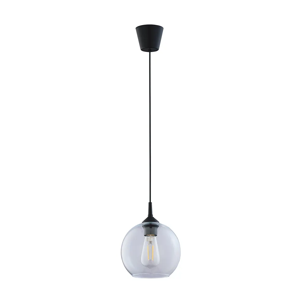 Lampa wisząca CUBUS czarna z szarym okrągłym szklanym kloszem 105x18cm