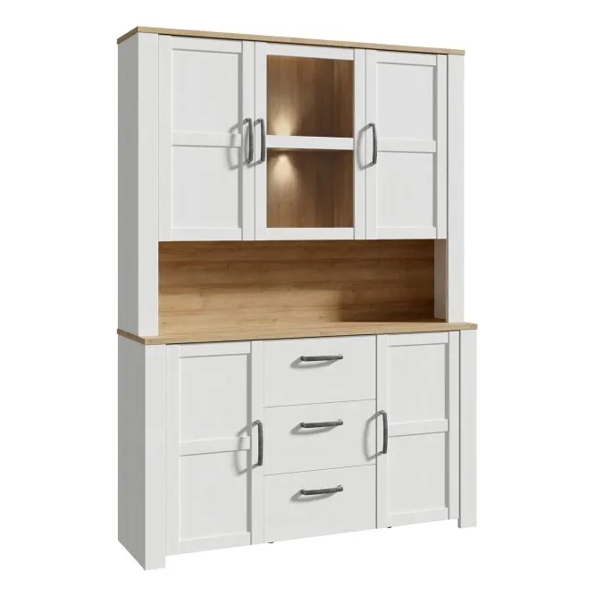 Witryna - kredens 5-drzwiowa z 3 szufladami CHISBURY - dąb riviera, modrzew jasny sibu