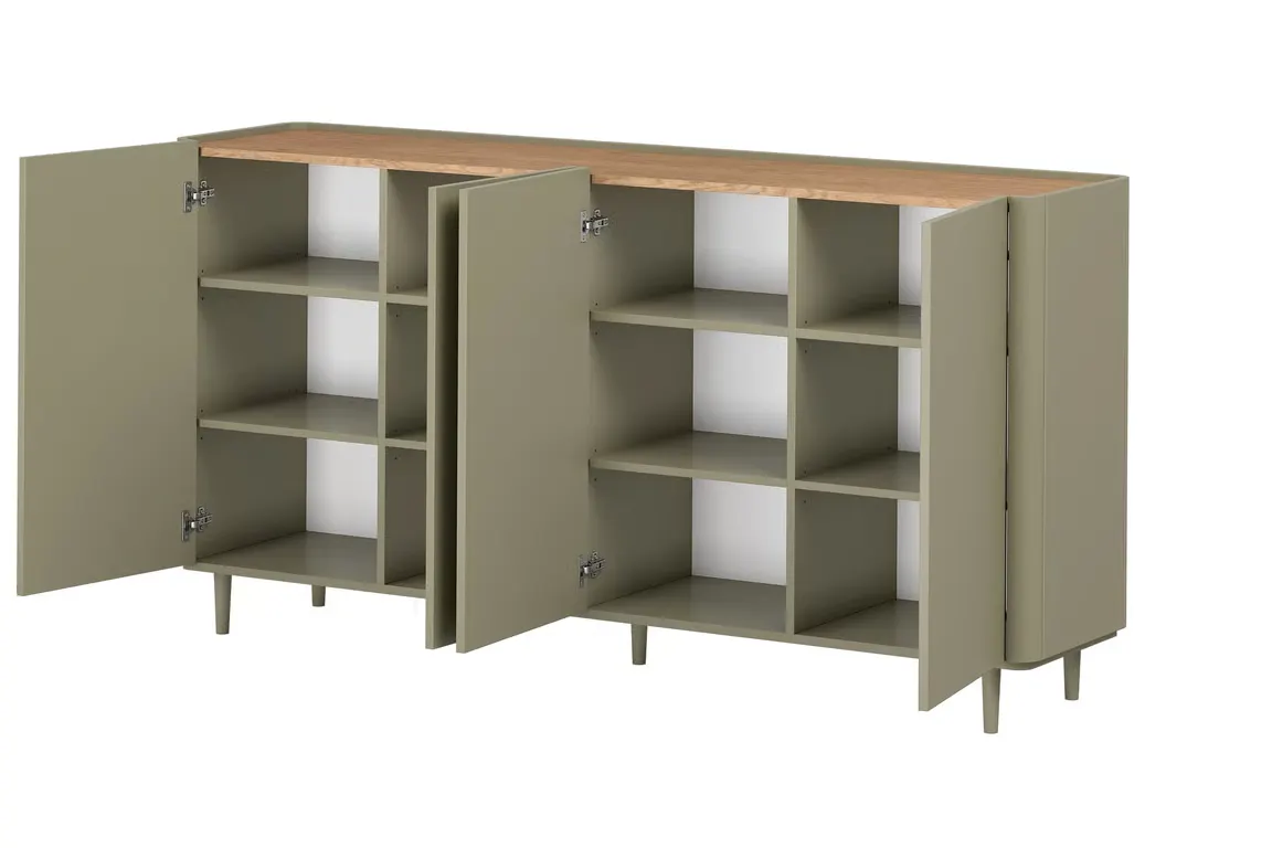 Komoda 4-drzwiowa ELIVO 200cm drewniane nóżki eukaliptus dąb baltic dune
