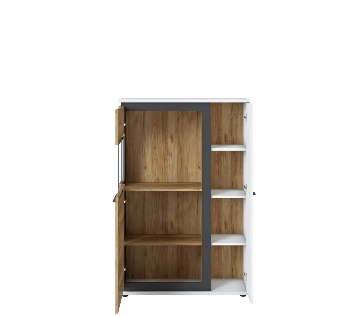 Witryna niska 2-drzwiowa SALINAS SAIV01L (lewostronna) Biała, Dąb Catania, Czarny mat - 6000000010905