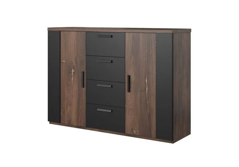 Komoda SIGMA 26 2-drzwiowa z szufladami dąb flagstaf czarna 132x94x40cm