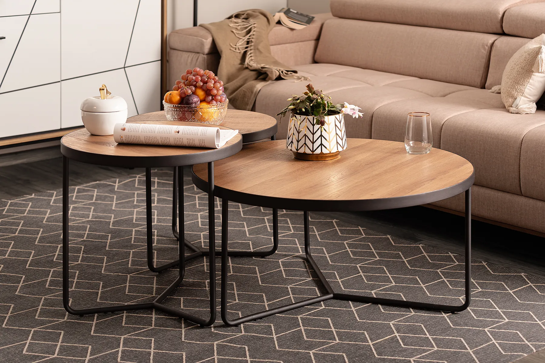 Ława DEMETER II zestaw 3 ław, orzech/czarny Signal - DEMETERORC