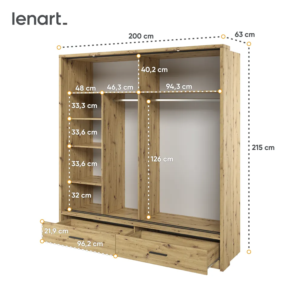 Szafa 2-drzwiowa LED ARTI AR-05P 200cm dąb artisan - AR5DAP