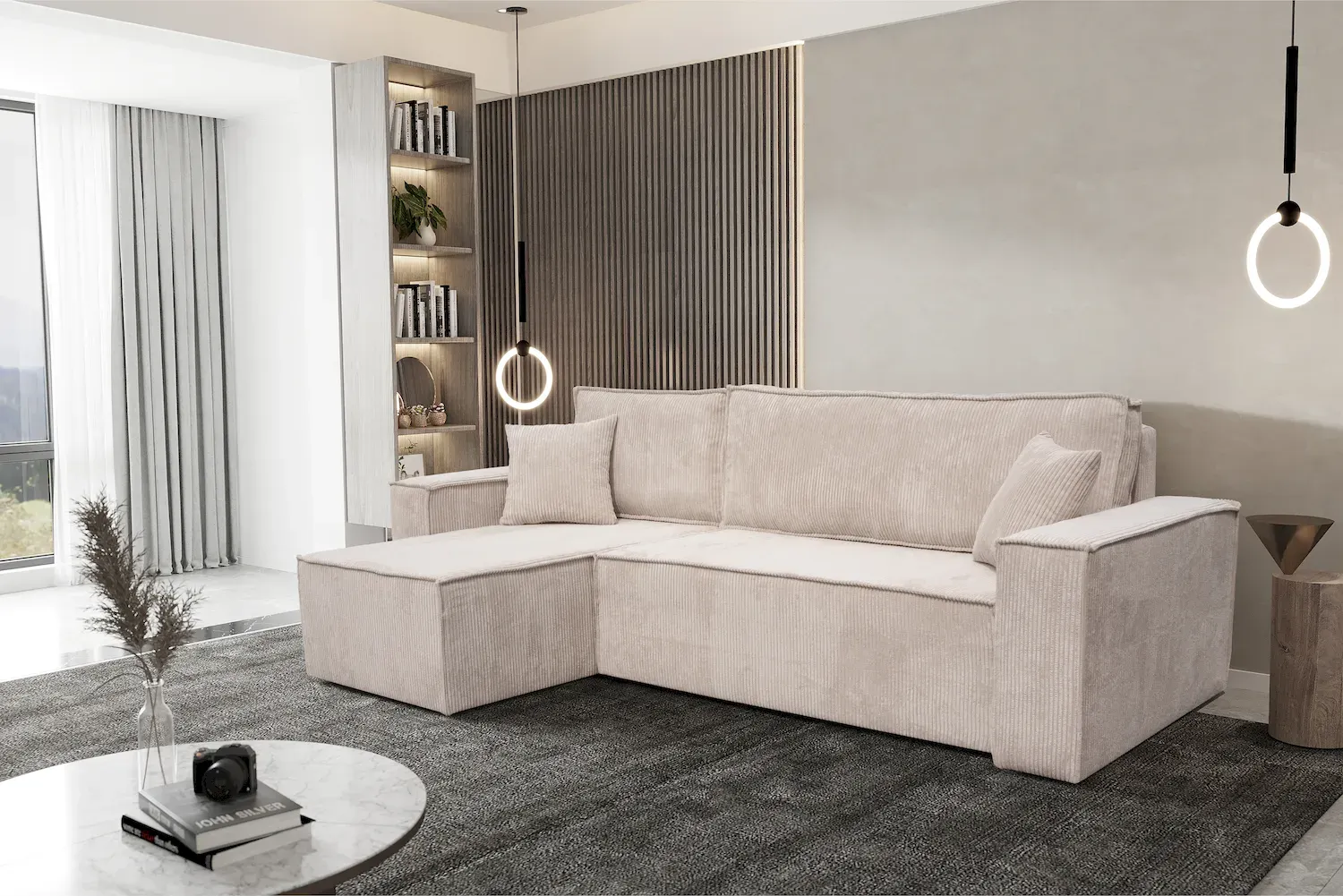 Narożnik uniwersalny KARL L rozkładany tkanina Poso 100 waniliowy - NAROZNIK_KARL_POSO100