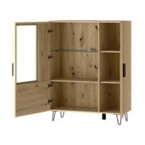 Witryna LIMBO 15 z drewna dębowego 2-drzwiowa z oświetleniem dąb artisan 124x95x42cm - TH-100-1588