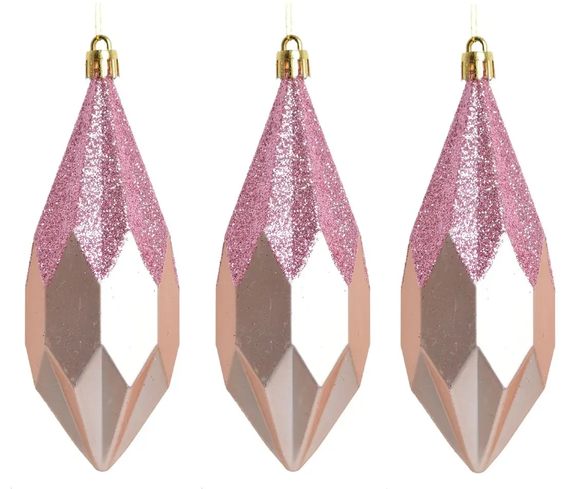 Komplet 3 bombek podłużnych 3263 różowe