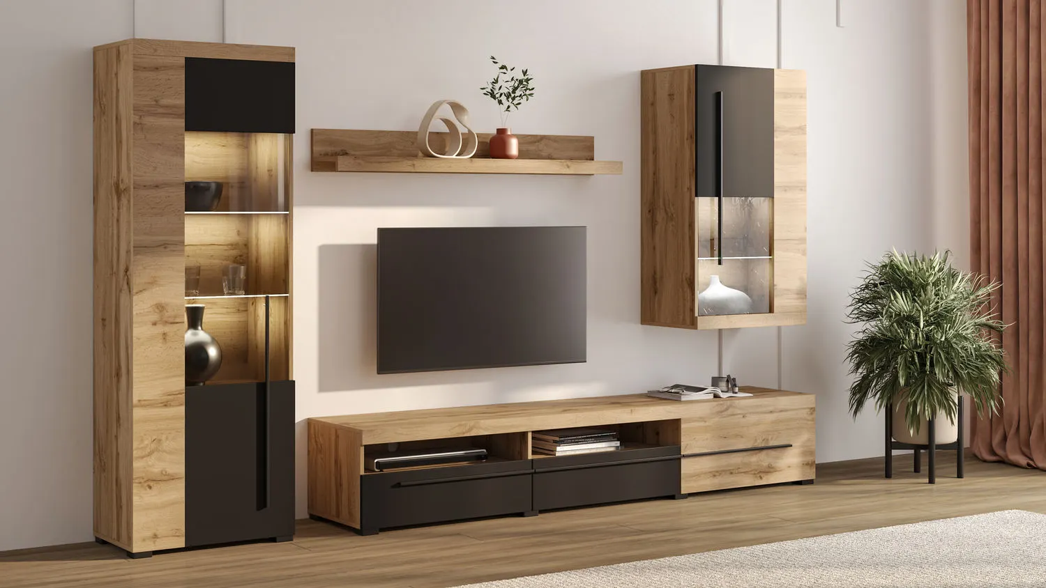 Meblościanka ROGER 10 dąb wotan/czarny - 22N2ZH10