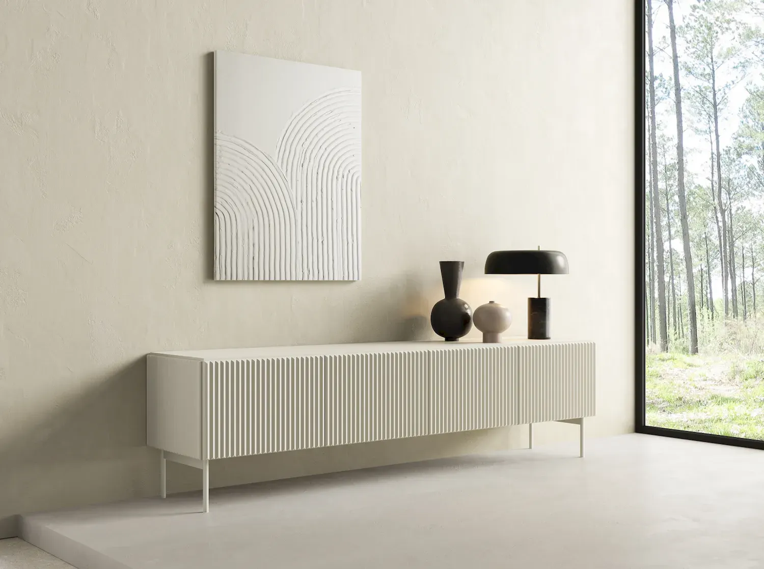 Szafka RTV 4-drzwiowa MUTI 195 cm ryflowany front kaszmir - LA_MUTI_RTV_195_4D