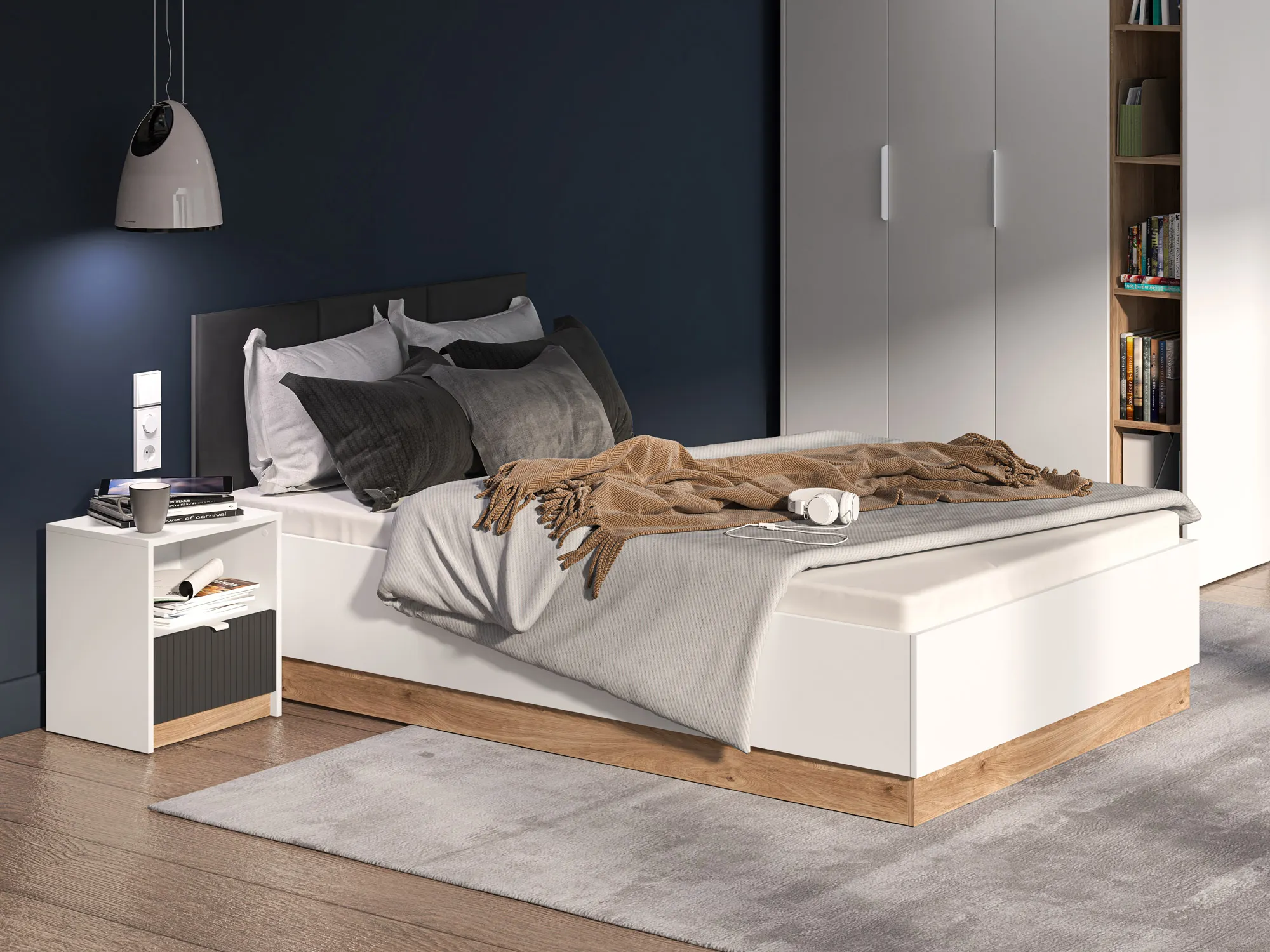 Łóżko z podnoszonym stelażem TORINO 12-01 Biały, Castello, Grafit - 1TORI1201-001