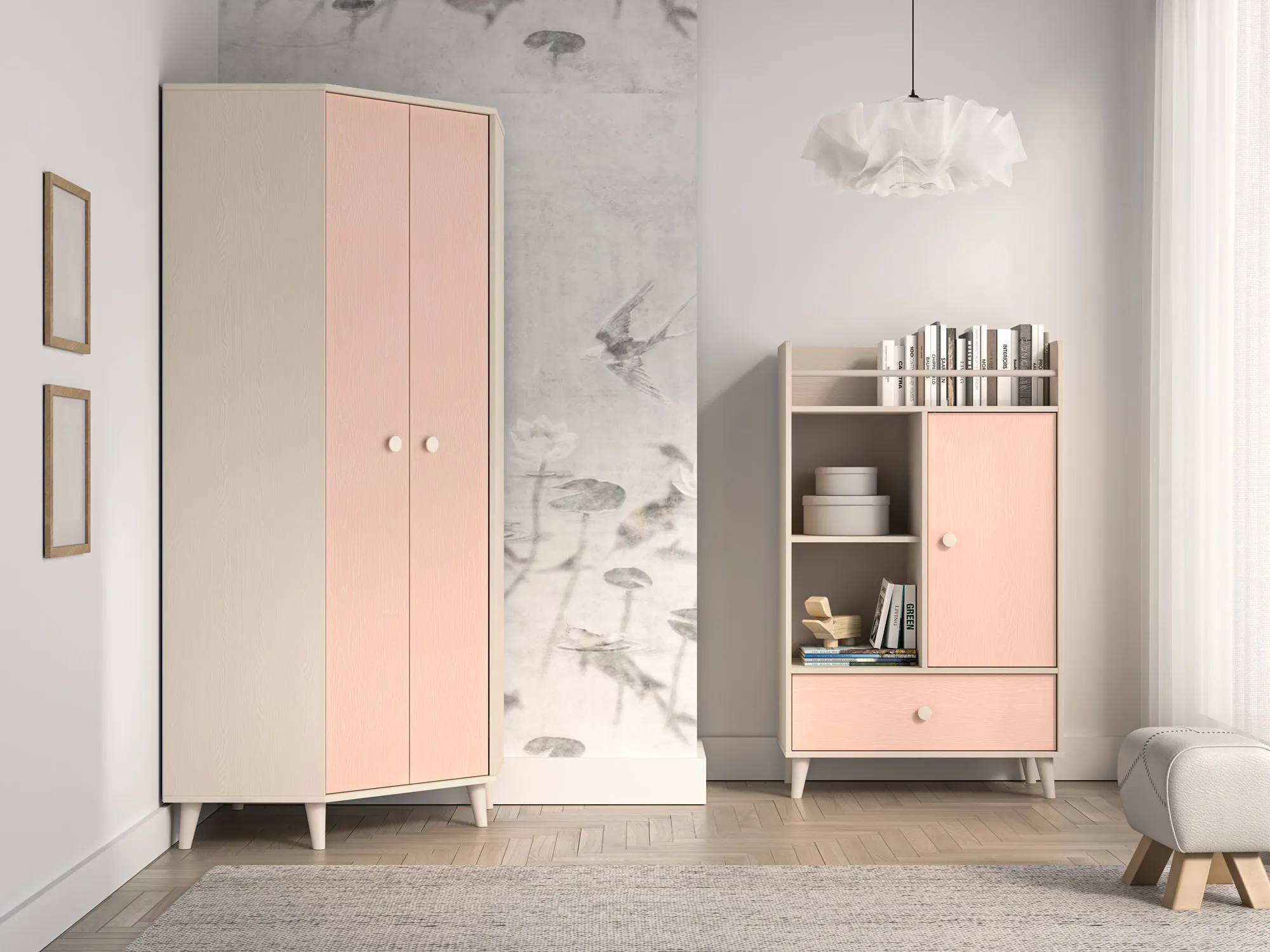 Szafa narożna 2-drzwiowa MEVEL 01 piasek pustyni, różowy - 1MEVE01-001