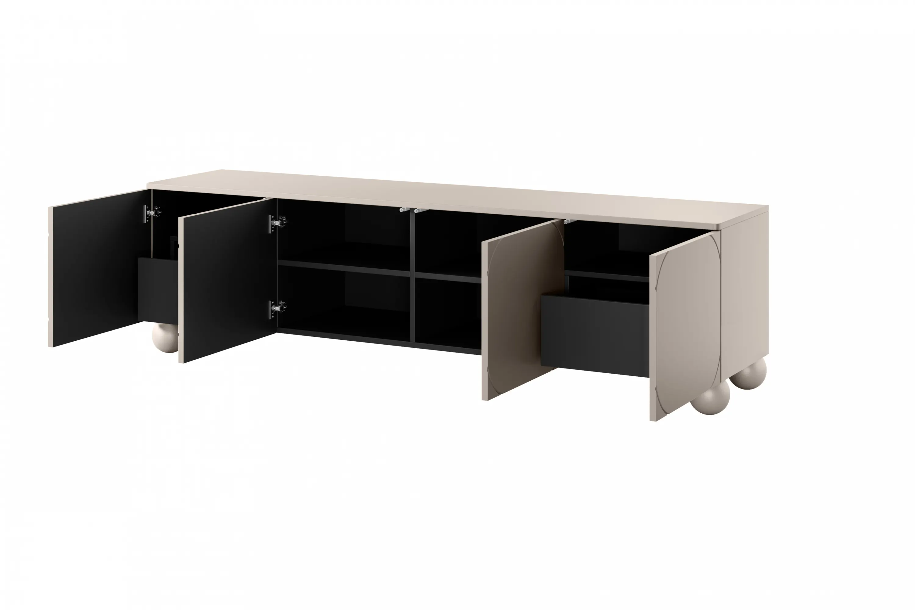 Szafka RTV 4-drzwiowa z 2 szufladami SONATIA 200cm cashmere nogi kule — zdjęcie 3