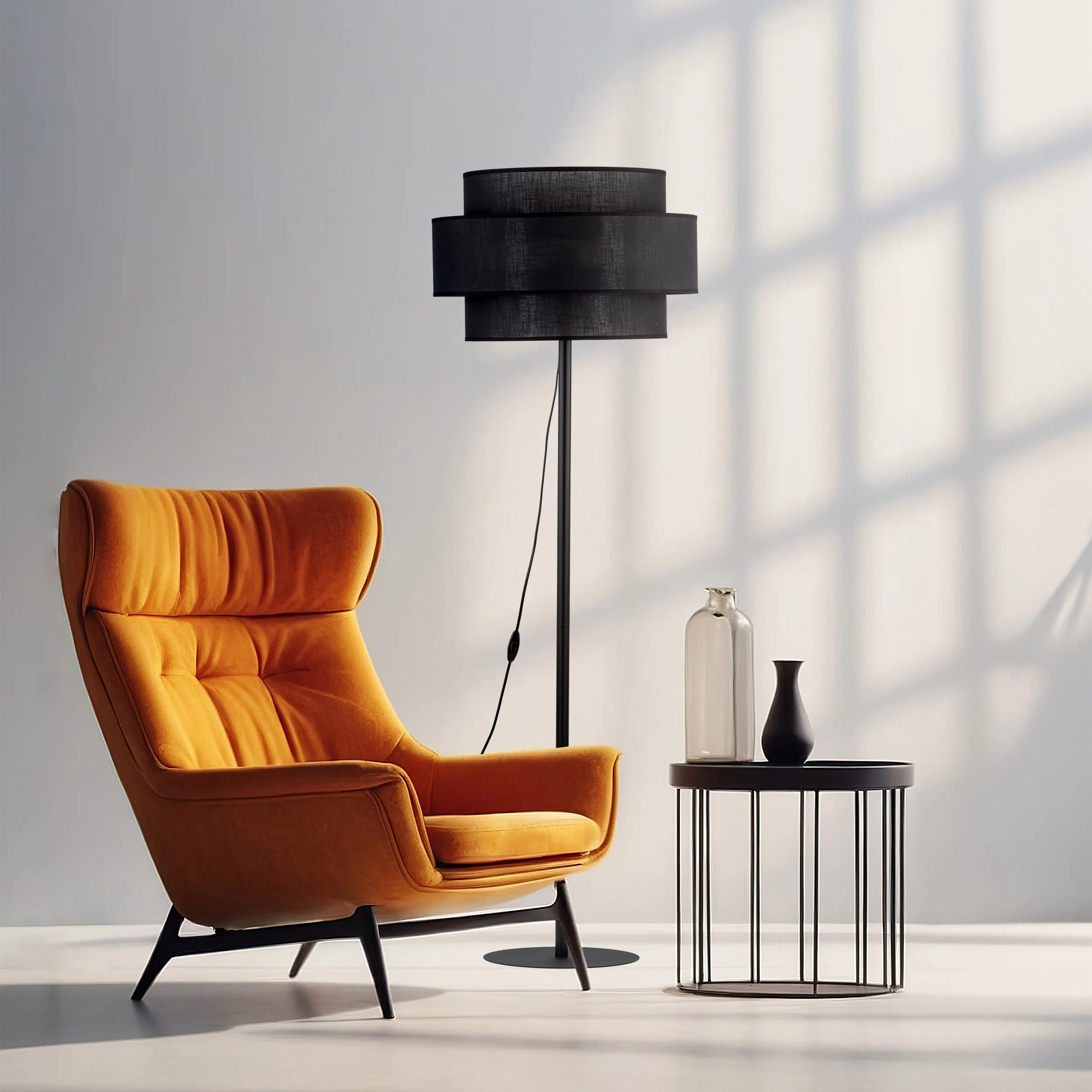 Lampa podłogowa CALISTO czarna klosz z tkaniny 159x50cm - TK_5896